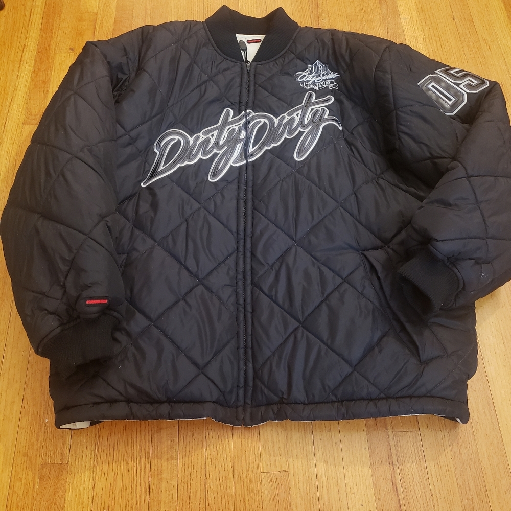 FUBU Athletics League 1992 Black Reversible Coat Jacket Sz XL City Edition Sport